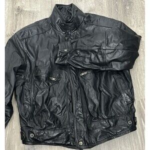 Leather Jacket Byrne & Baker Vintage 80s Bomber Motorcycle Moto Black Men Medium